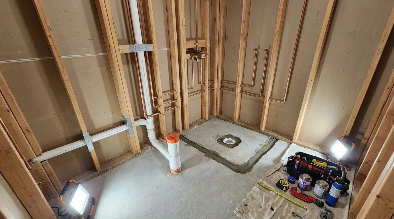Bathroom rough-in plumbing during remodel by Johns Plumbing LLC in Westchester
