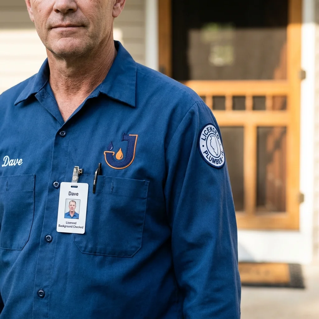 Licensed plumber showing ID badge in Westchester, IL